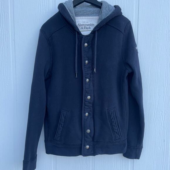 Abercrombie & Fitch Y2K Heavyweight Hoodie Jacket Navy Gray Lined A&F 92 Vintage - Picture 1 of 11